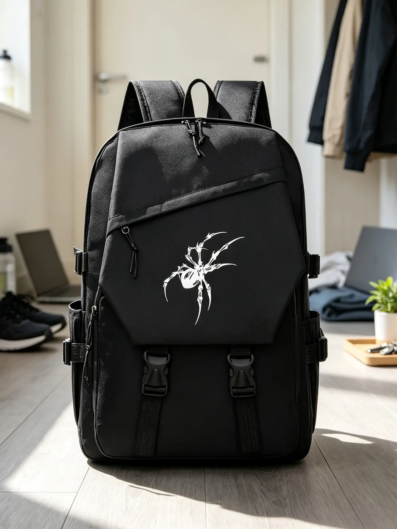 Spider Print Stylish Backpack, Unisex Adjustable, Large‑Capacity Commuter Computer Backpack Suitable for Work, Daily Duty, Outings, Holiday Gift Option