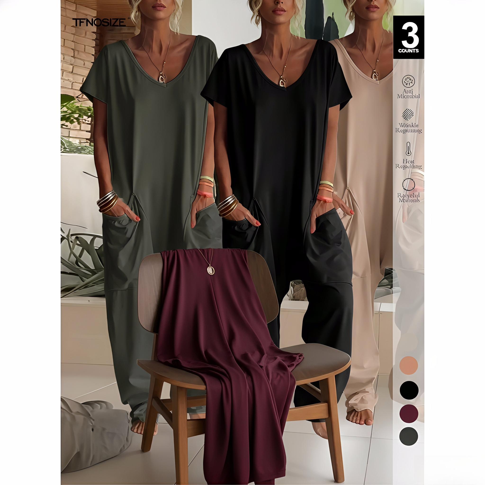 1/2/3 pcs Oversized Women's Harem Jumpsuit, Bohemian Style One-Piece with Side Pockets, Casual Fashion for All-season 2026 Sports and Outdoors