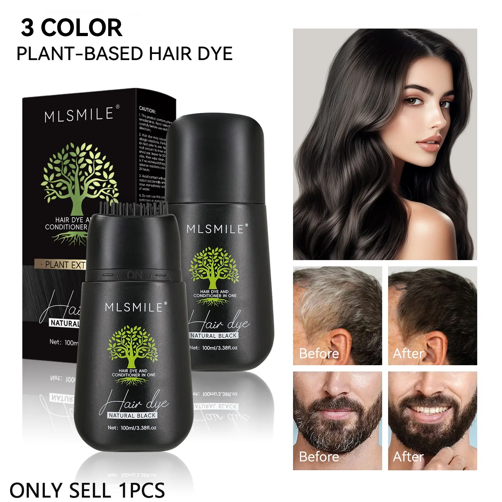 All-in-one Comb Hair Dye Cream, enriched with multiple plant extracts, easy one-step operation, suitable for covering root gray hair and beard grey hair, long-lasting natural coloring effect