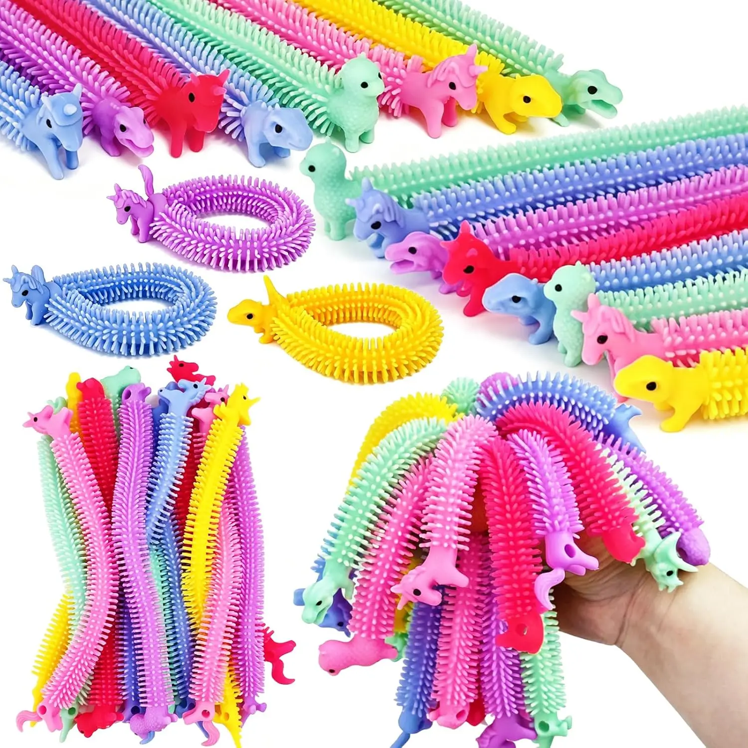 30 Pack Stretchy Fidget Worms - Colorful Sensory Strings Toy for Party Favors, Stress Relief, Calming, Multi-Item Fidget Toys