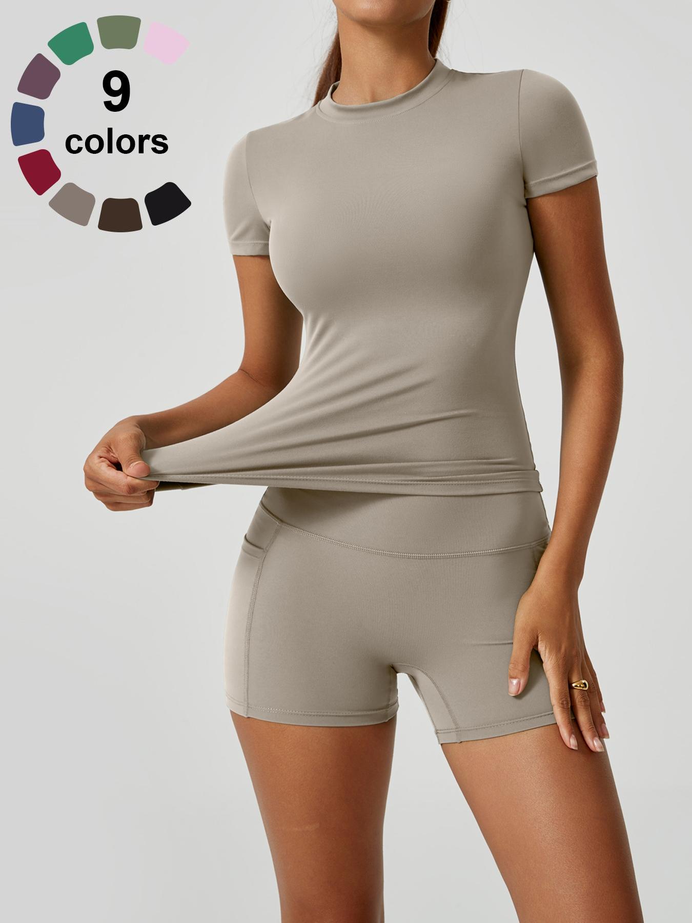 Women's Solid Tee & High Waist Shorts Sportswear Set, Casual Sporty Short Sleeve T-Shirt & Skinny Shorts, Ladies Summer Sportswear for Gym Workout Running, Breathable Activewear, Sporty Breathable Outfits