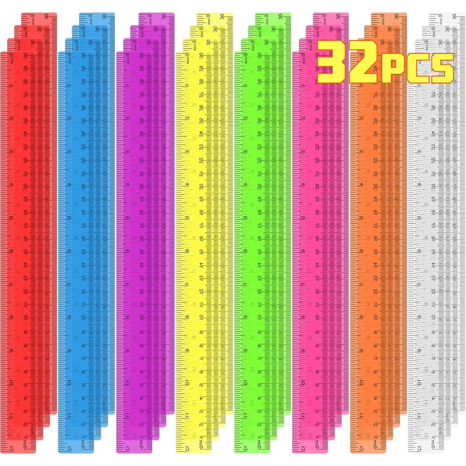 32 Pack Clear Plastic Rulers 12 Inch, Rulers Bulk for Classroom, Transparent  Color Rulers with Inches & Centimeters, School Supplies for Students & Teachers,  to School Essentials