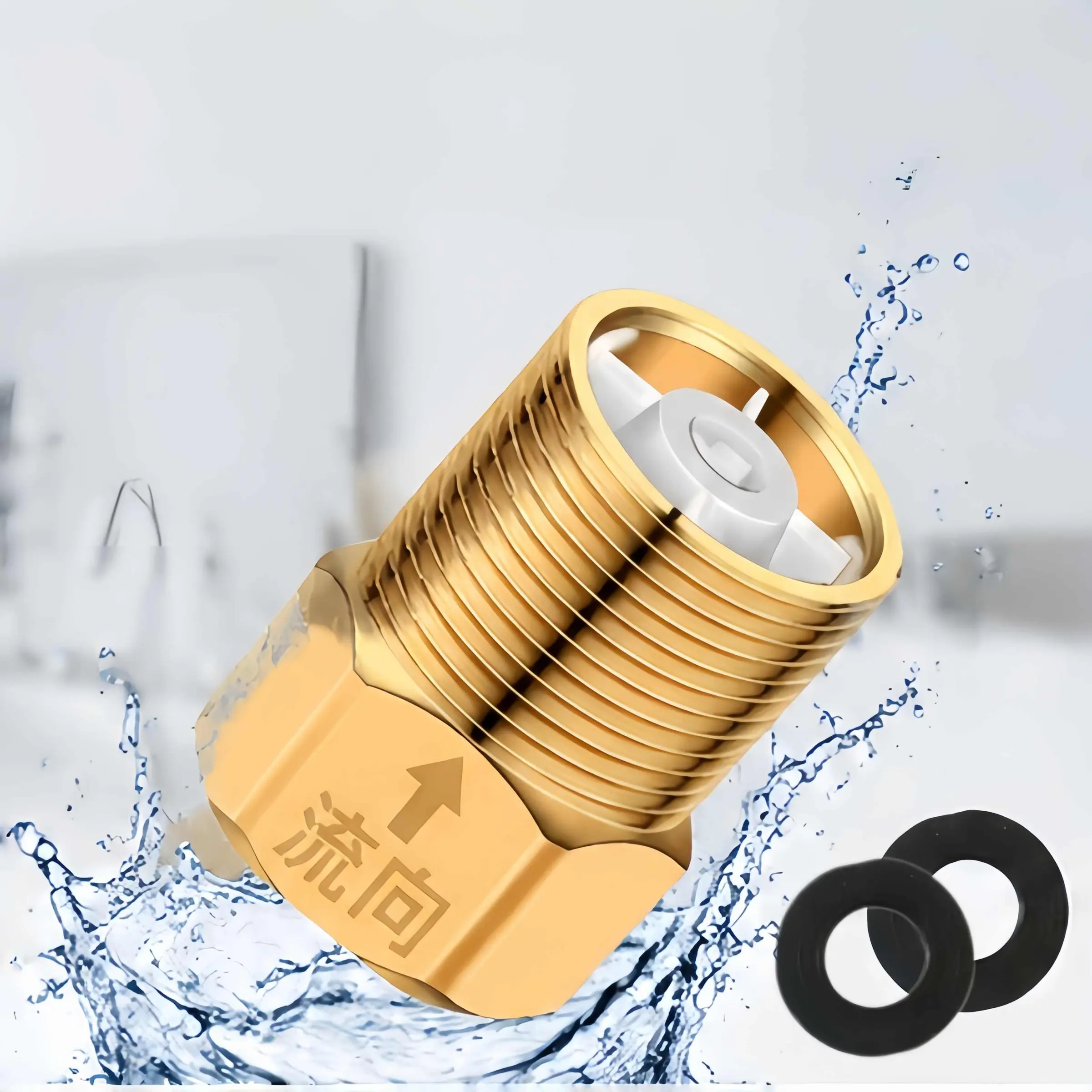 G1/2 Brass One Way Check Valve, Anti Backflow Water Valve with Threaded Connection, Plumbing Flow Control Fitting for Kitchen Faucet, Bathroom, Water Heater, RV and Water Tank