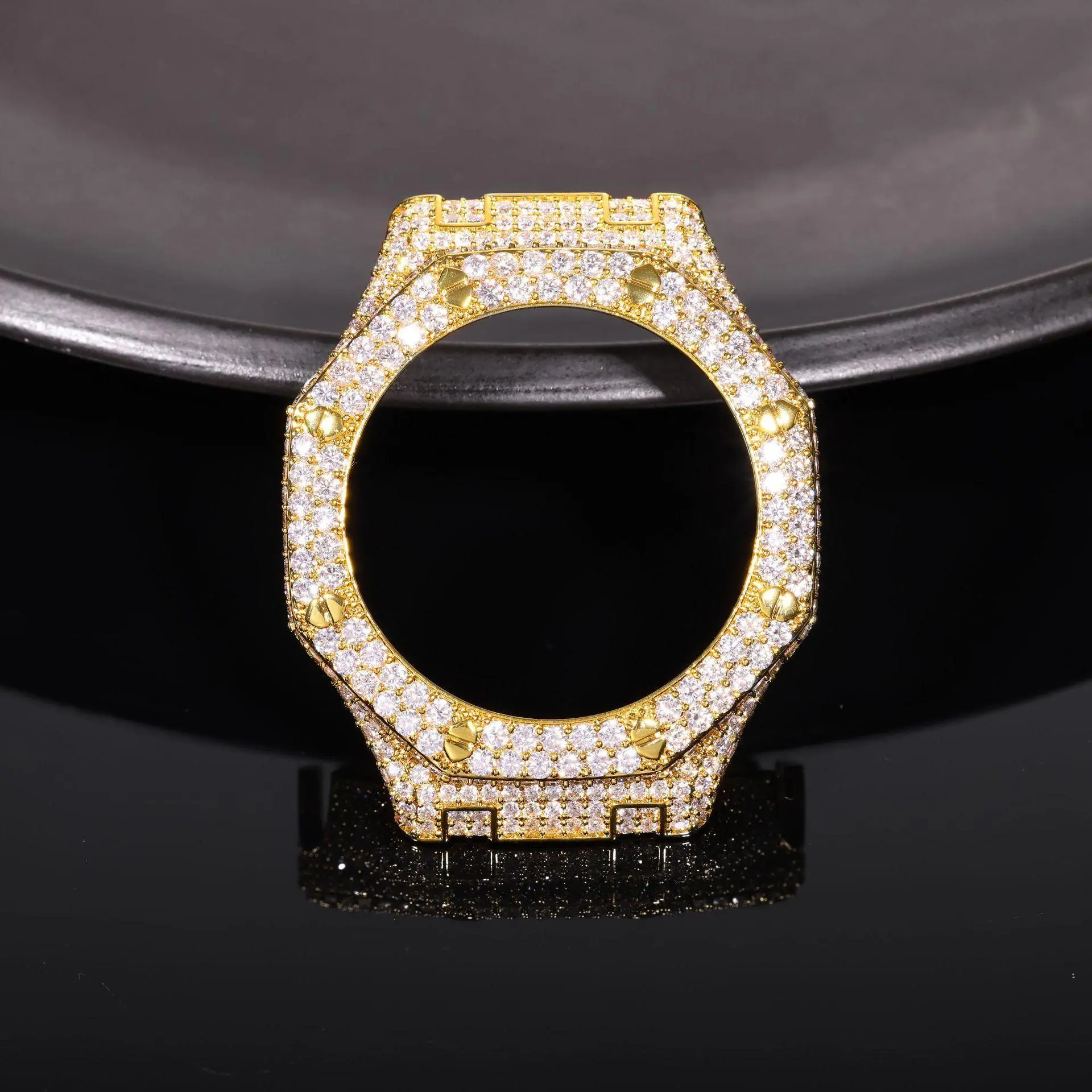 Men's Copper-Inlaid Moissanite GA 2100GB 1A Watch Case Accessory, Trendy Hip Hop Jewelry (Artificial Gemstone Derivative)