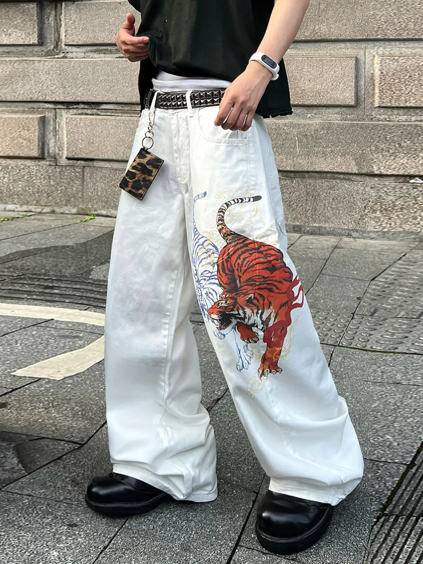 Men's Loose Jeans, Tiger Print, Wide Leg, Street Fashion, Comfortable Denim, Y2K Retro, Skateboard Style, Multiple Sizes Available