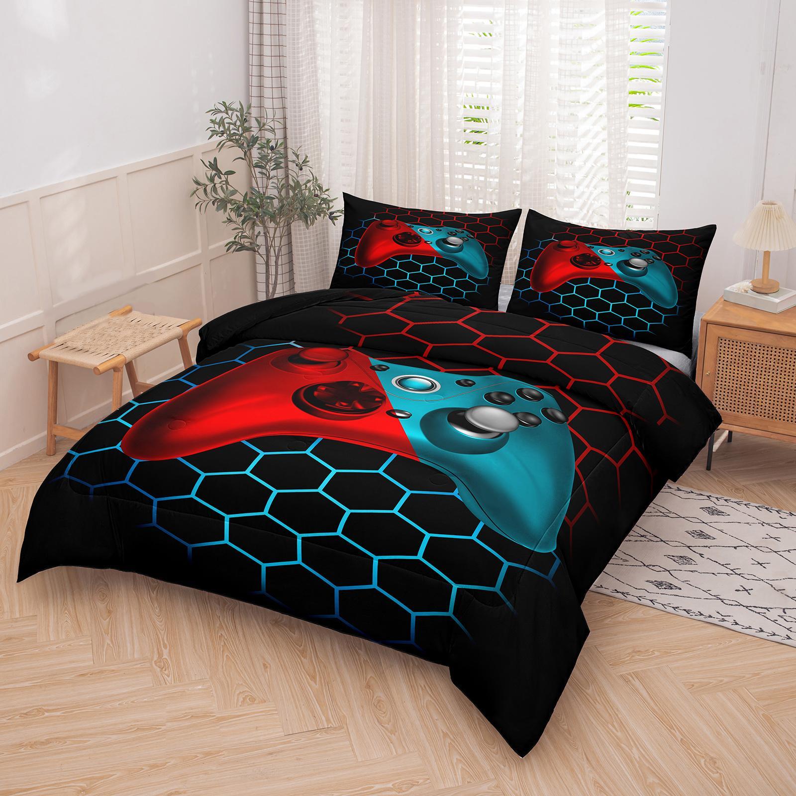 Game Controller Pattern Bedding, 2/3 Counts Including 1 Count Bedspread & 1/2 Counts Pillowcases without Filler, Soft Comfortable Decorative Bedding Set for Home Bedroom