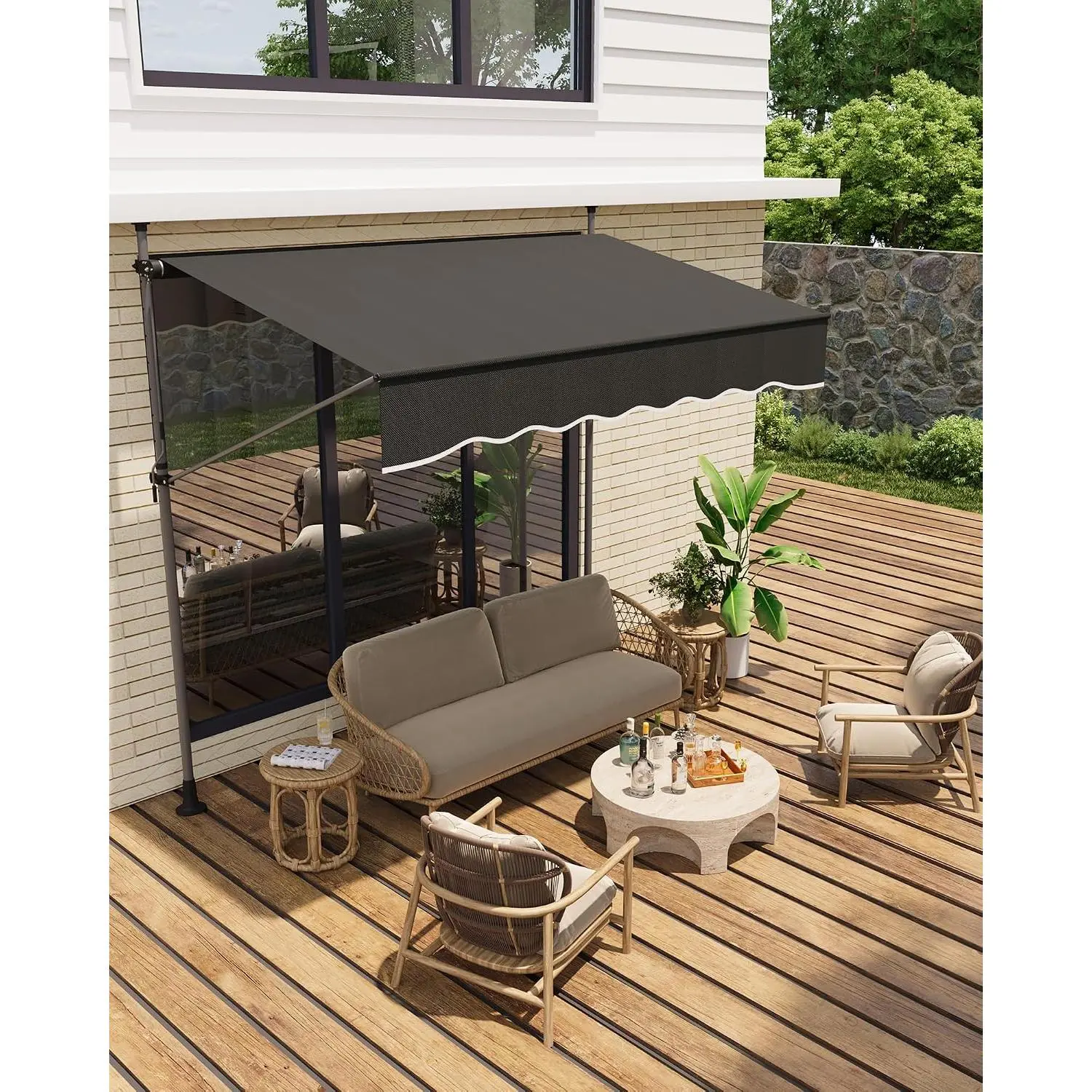 Garvee Adjustable Outdoor Sunshade Shelter Manual Retractable Patio Awning – UV Protection, Sturdy, Easy Installation – Perfect for Balcony, Deck, Window, or Door, Black