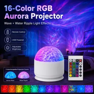 16 - Color RGB Star Galaxy Projector Lamp, USB Powered Ocean Wave Night Light for Bedroom Decor, with Remote Control & 2 Projection Effects