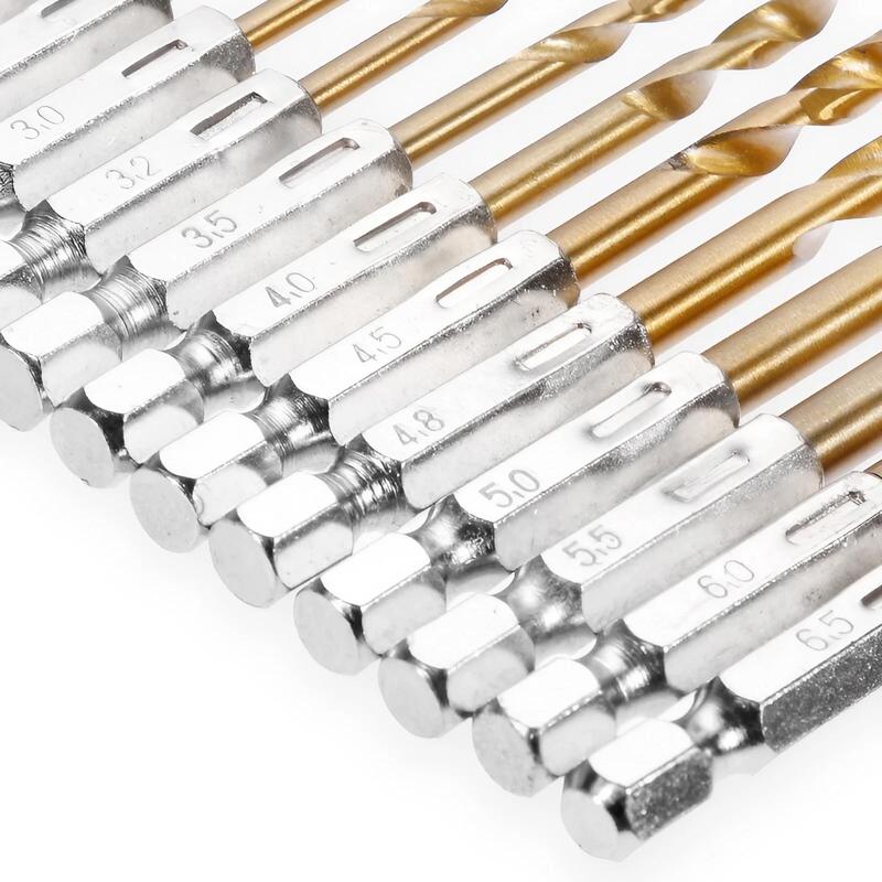 Titanium Coated Twist Drill Bit Set, Hex Shank High Speed Steel Drill Bits 1.5mm-6.5mm Spiral Saw Drill Bit, Quick Change Woodworking Drilling Tool, Gift