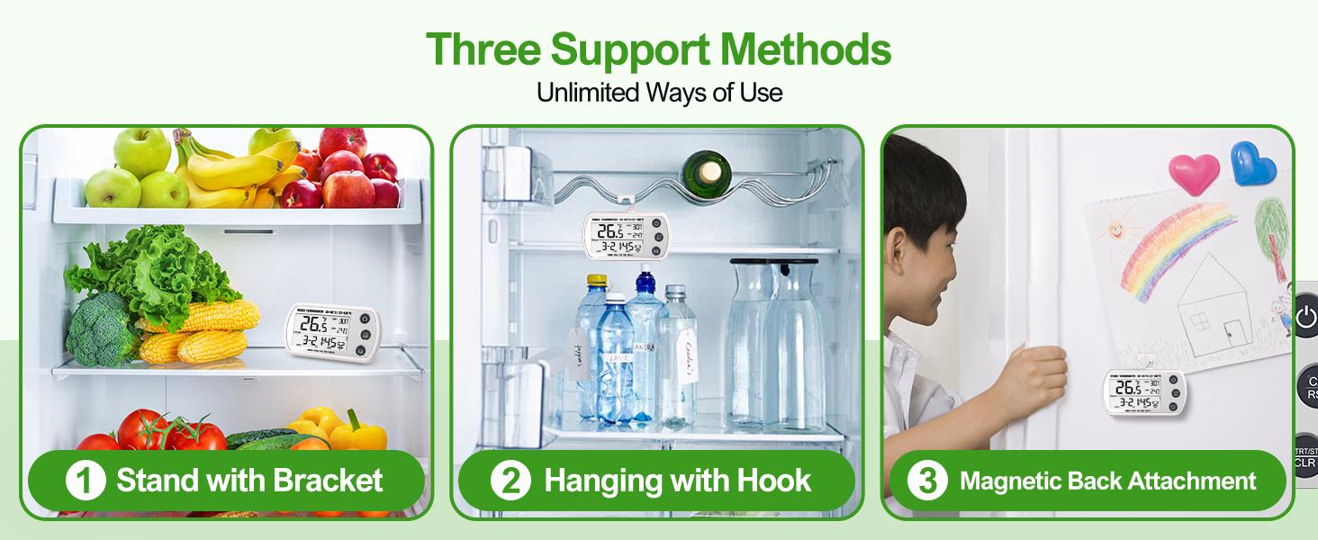 2-in-1 Fridge & Freezer Thermometer 2 Pack, Waterproof Digital Display with 2.25" Easy-Read Screen, Records Max/Min Temperature & Includes Timer Function (White)