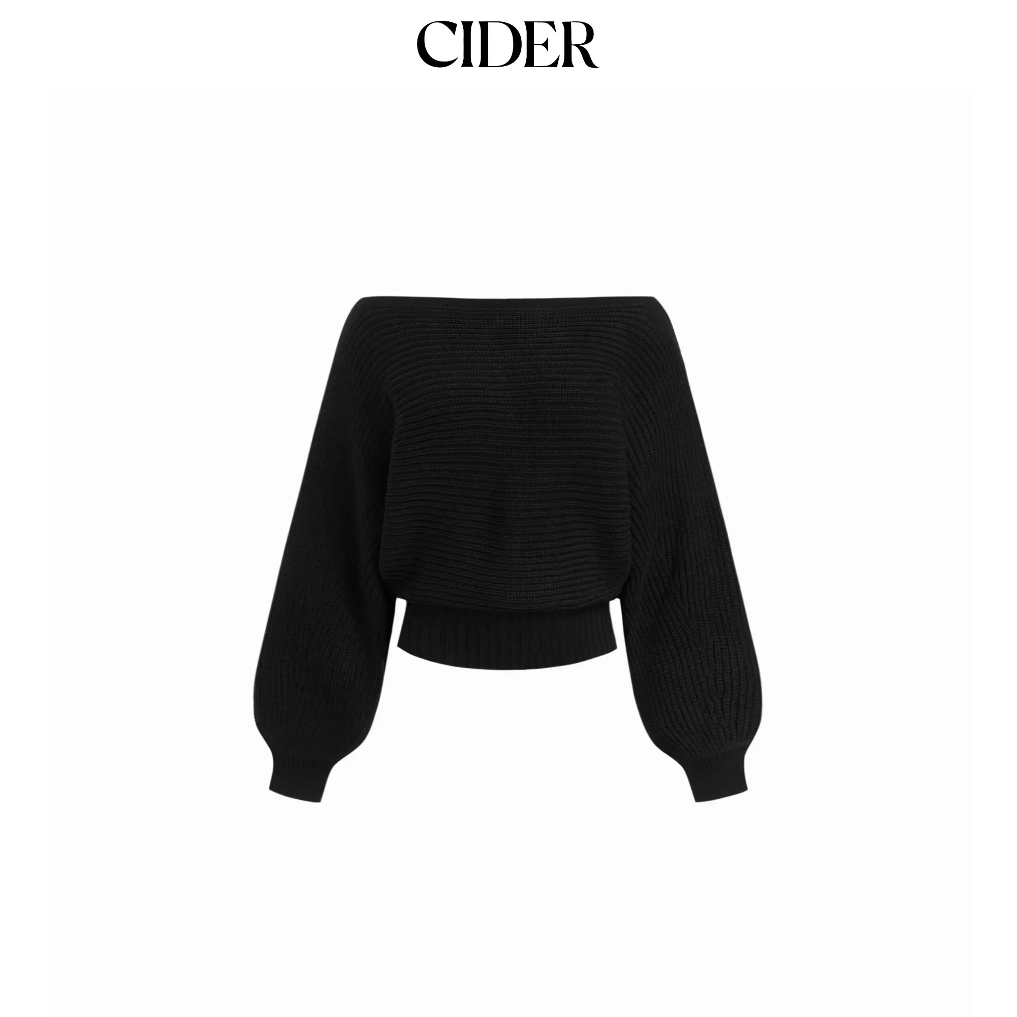 Cider Knit Boat Neck Long Sleeve Cinched Waist Oversized Top SohoChic