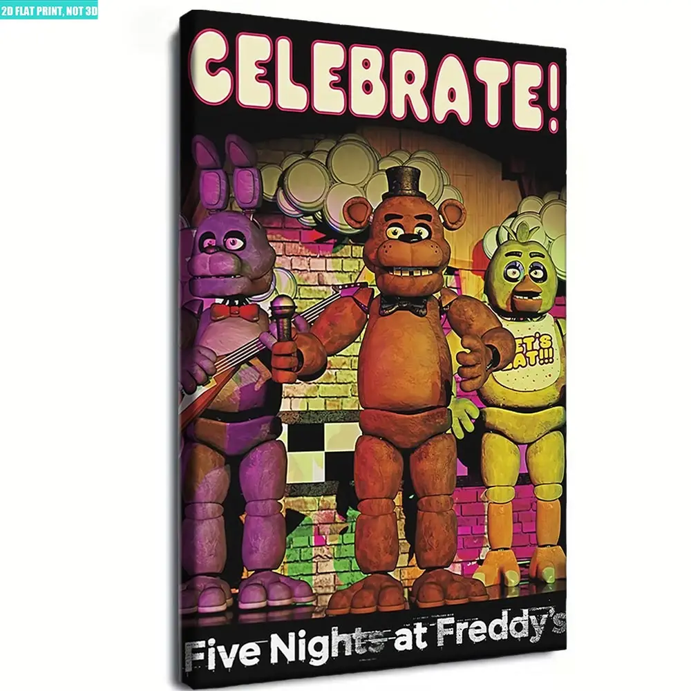 Framed nostalgic canvas wall art print with quote "Survive the night with the original crew", classic decorative artwork designed for genuine FNAF fans church decor unique art decoration
