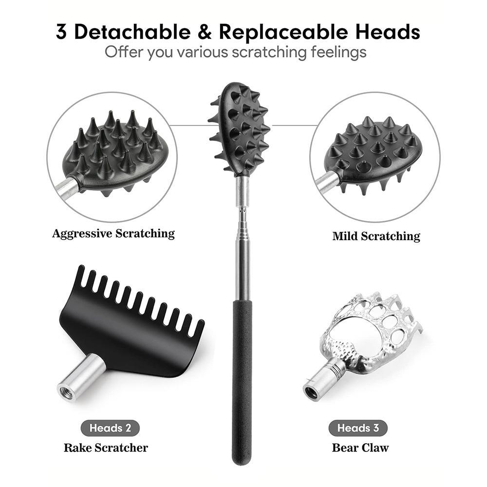 Telescoping Back Scratcher with Detachable Scratching Heads, Dual Sides Scratcher, Bear Claw Rake Scratcher, Multitool for Men & Women