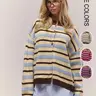【Black Friday】Women's Vintage Multicolor Striped Knit Cardigan, Elegant Loose-Fit Button-Front Crew Neck Design for Fall & Winter, and Versatile Casual Wear
