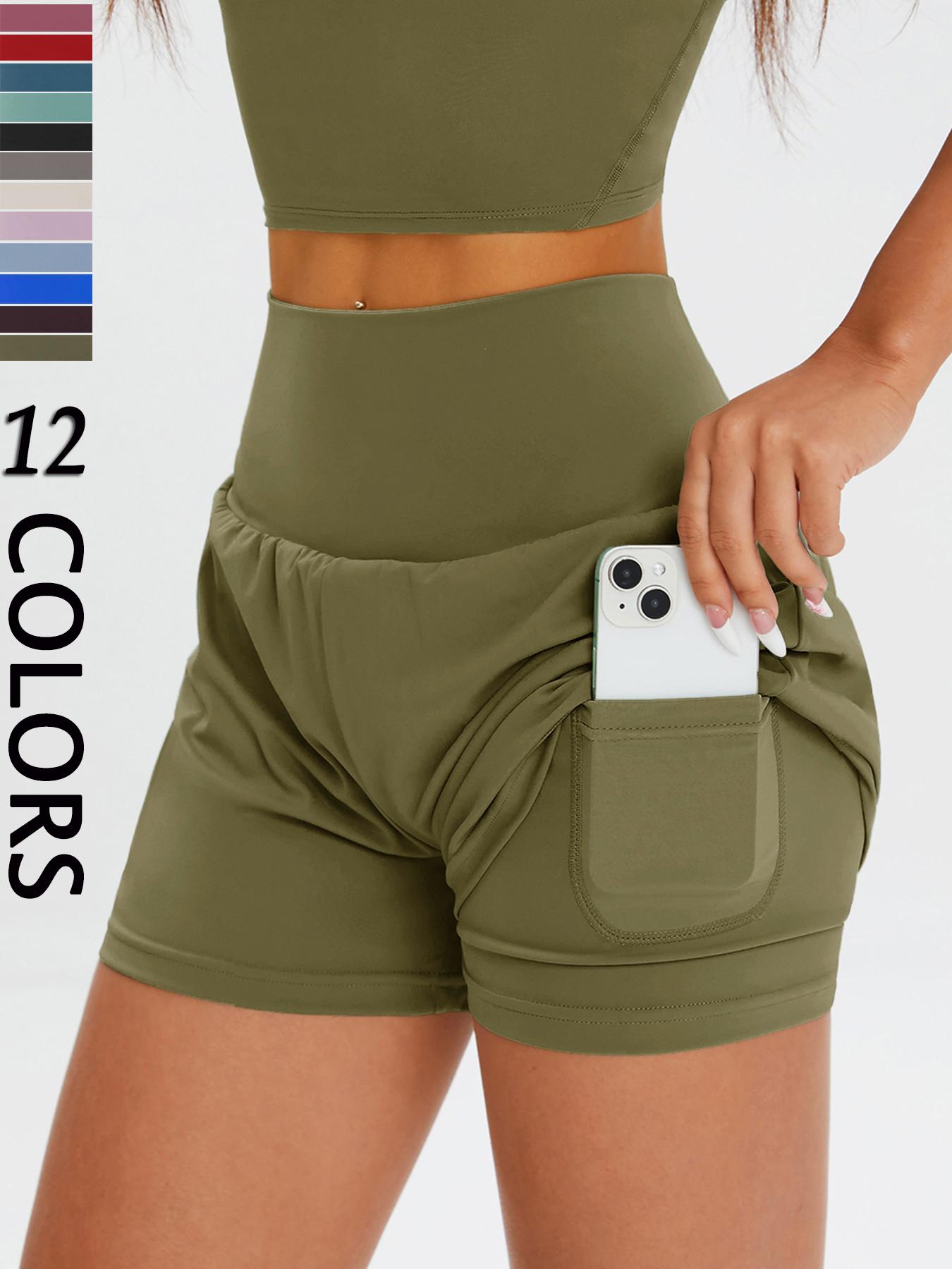 Women's Solid High Waist Sports Shorts, Casual Comfy Breathable Skinny Shorts for Exercise Yoga Gym Workout Running, Ladies Sportswear for All Seasons, Athletic Shorts, Workout Clothes Women, Summer Sports Shorts, Side Pocket Shorts, Athleisure Shorts