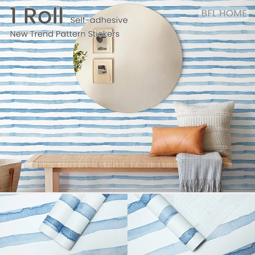 Modern Blue Watercolor Striped Wallpaper Peel And Stick Self-Adhesive, Thick, Easy to Peel, Ideal for Living Room, Bedroom, TV Background, Furniture Renovation