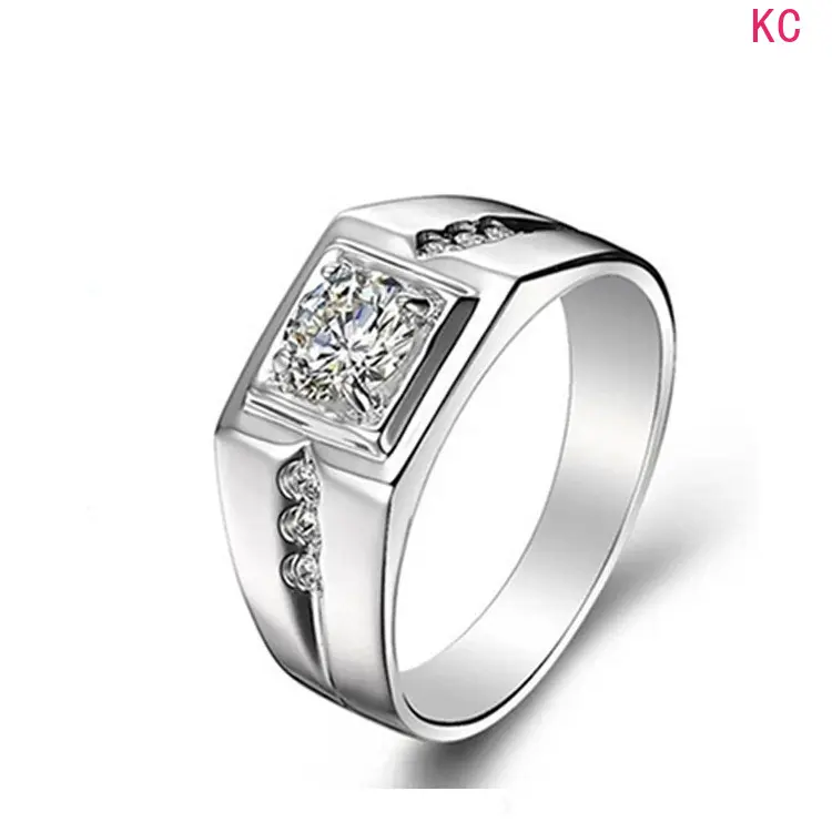 Silver Plated Alloy Ring Inlaid With Stones, Bold Finger Jewelry For European American Men Wedding Wear And Gifting