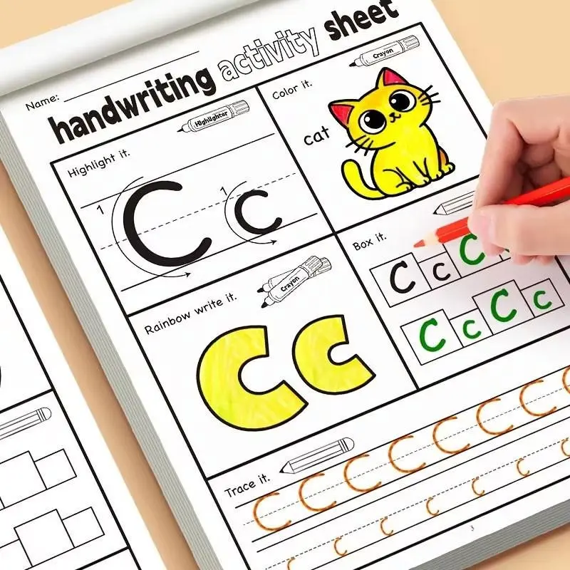 1-2 sets of children's writing practice books, containing 26 English letters A-Z, handwriting practice, tracing practice, coloring practice. Perfect for family education, classroom teaching and back-to-school supplies, birthday/festival gifts.