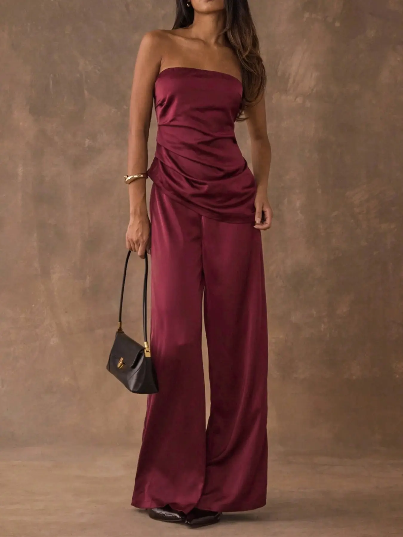 Elegant Asymmetric Hem Top and Wide Leg Pants Set for Women, Perfect for Commuting, Parties, Evening, Night Out, Spring & Fall Fashion