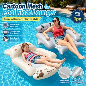 Inflatable Animal Pool Float Lounger, Cute Bear & Shark Style Water Hammock with Cooling Mesh Center, Thickened PVC 4-Tube Pool Float Chair for Adults Kids, Portable Swim Lounge for Pool, Water Park, Beach, Lake, Family Summer Vacation