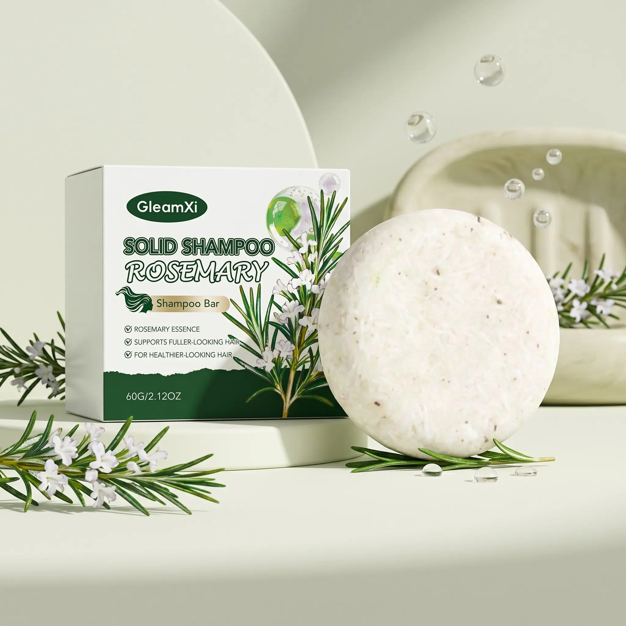 Rosemary Enriching Shampoo Bar (60g), Herbal Nourishing Formula, Gentle Cleansing, Anti-Frizz, Smooth Hair, Complete Hair Care Routine