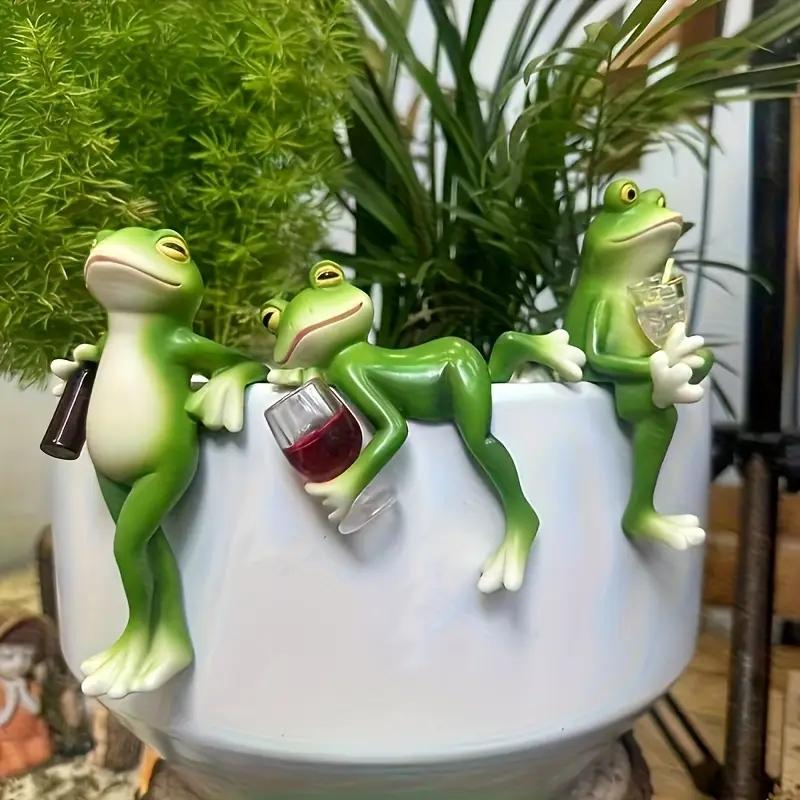 3 Frogs with Drinks Resin Sculptures - Romantic Garden Decor for Balcony, Patio, and Planter - Ideal for Weddings, Festivals, and Seasonal Celebrations, Garden Accessories, Frog Garden Decor | Playful Scene | Detailed Textures, Frog Decor