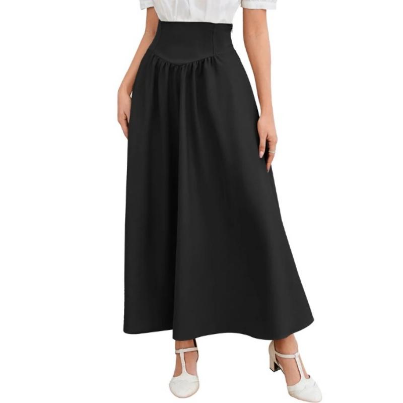 OK LADY Size Chart 2025 New European And American AliExpress Amazon EBay Best Selling Women's Pocket Elastic High Waist Bandage Long Skirt Casual Fabric White Bottoms Womenswear Polyester