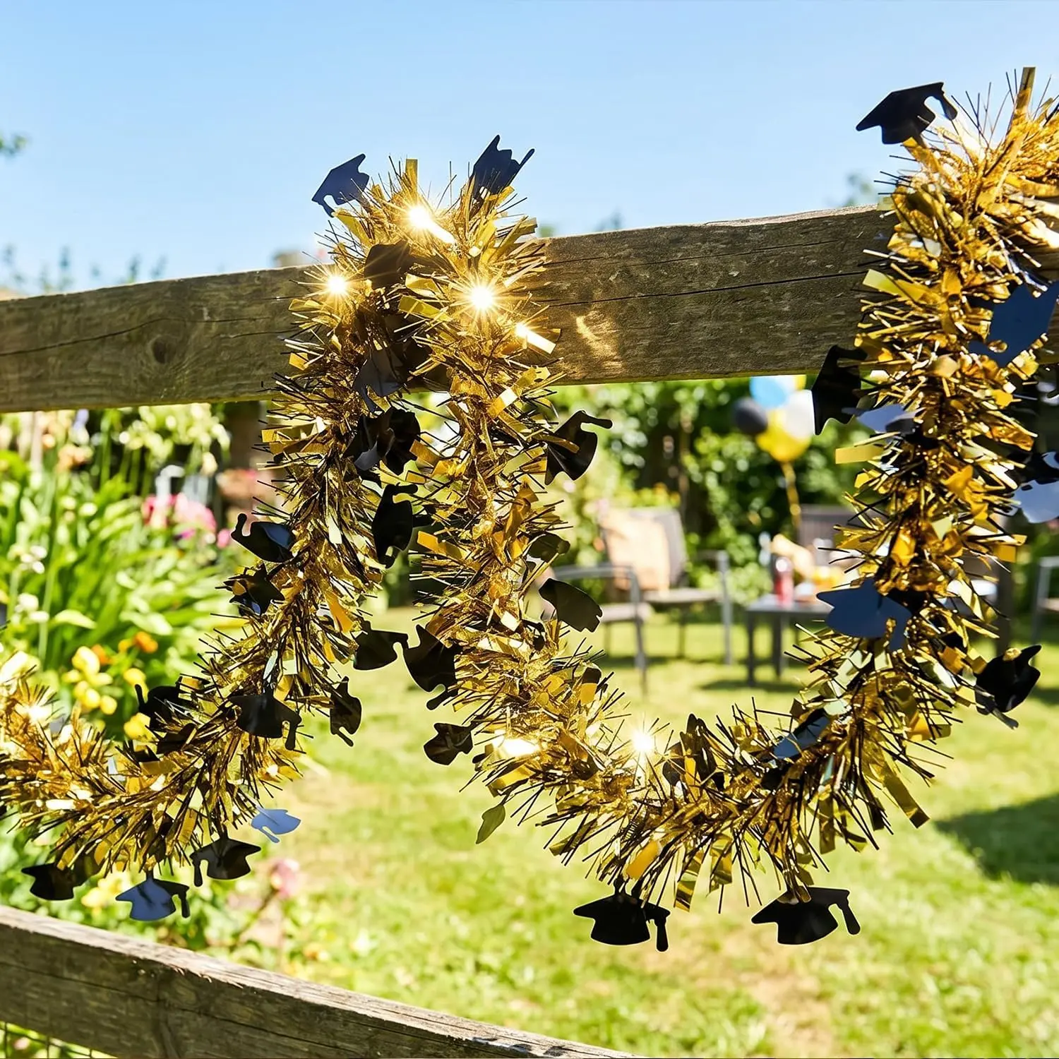52.5Ft Graduation Garland Decorations, Black Gold White Tinsel Garland with Grad Cap & Star Pattern, Class of 2026 Party Decor for Home Yard Tree Car Parade, Senior Celebration Suppliesfidget toys