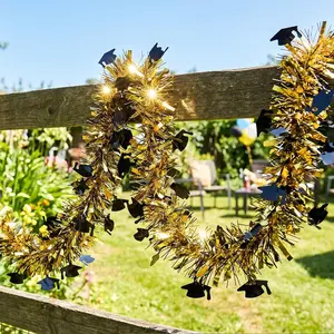 52.5Ft Graduation Garland Decorations, Black Gold White Tinsel Garland with Grad Cap & Star Pattern, Class of 2026 Party Decor for Home Yard Tree Car Parade, Senior Celebration Suppliesfidget toys