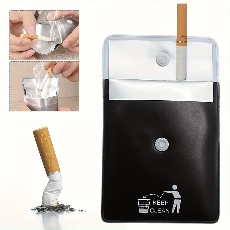 Portable Fireproof Odorless Durable Ashtray, Compact Square Plastic Cigarette Ash Pouch, Secure Lid, No Electricity, Travel, Camping, Outdoor Use