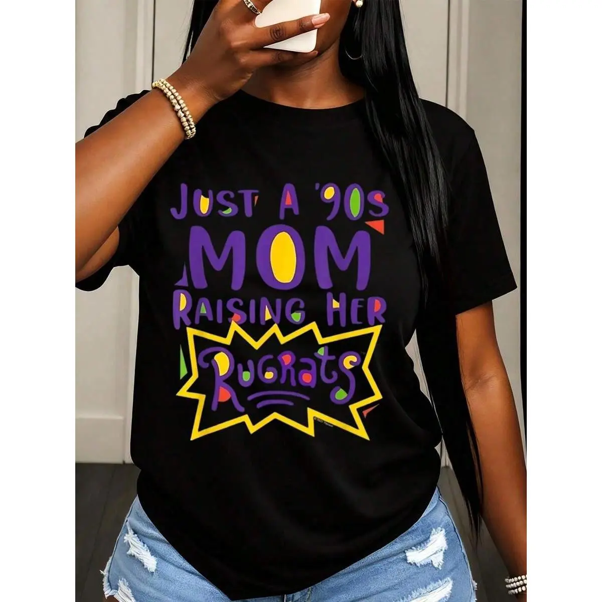 Just A 90s Mom Raising Her Rugrats T Shirt For Women Vintage Nostalgic Parenting Gift 90s Themed Funny Shirt For Moms With Kids From The 90s Era Perfect For Birthday Or Mother Day Celebration Summer Top-Unisex Everyday T-Shirts,Fashion 2026,Gifts
