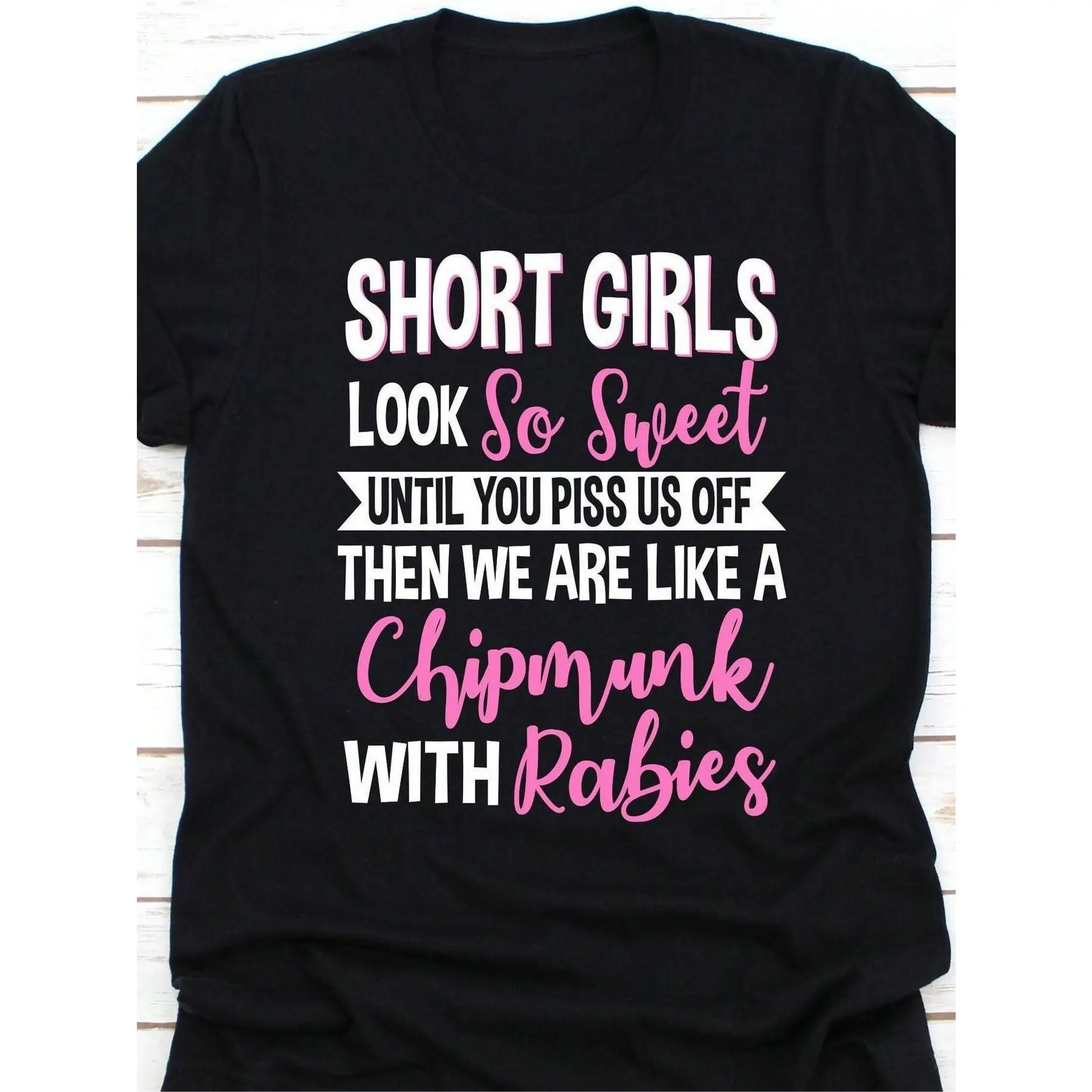 Women's Graphic T-Shirt with Funny 'Short Girls' Quote - Casual Short Sleeve Top for Petite Women, Breathable Lightweight Cotton, Tops, Casual Wear, Relaxed Fit, Cold Wash, Graphic Print, Funny Quote, Classic, Breathable Cotton, Comfortable, Shortsleeve
