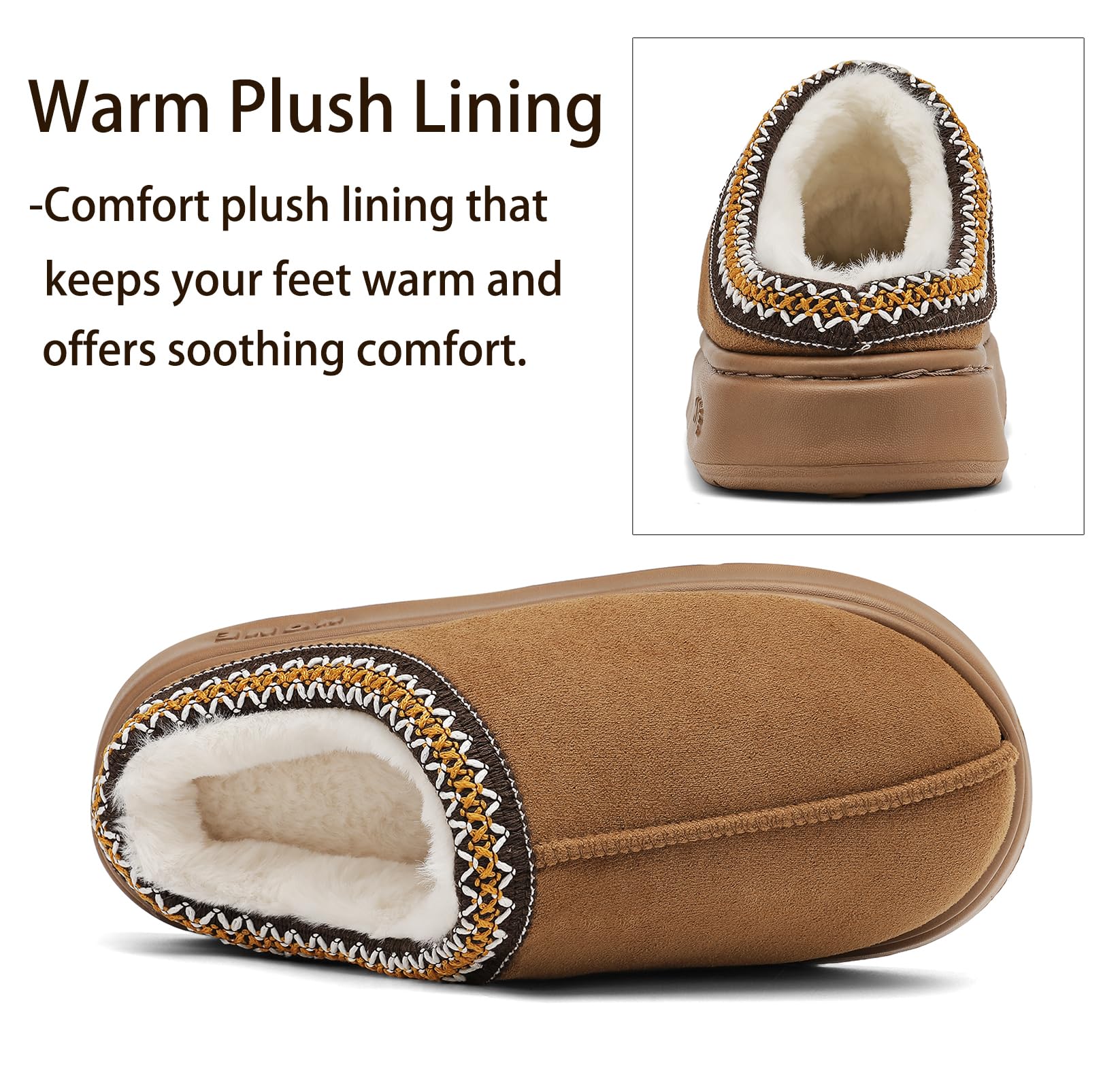 Women's Fluffy Winter Slippers Soft And Warm Durable Upper Indoor Outdoor Anti-slip EVA Sole Easy To Wear Black Suede Footwear