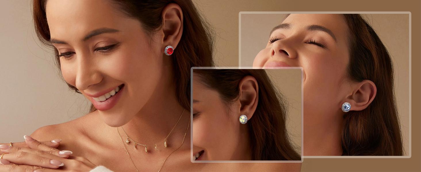 MILACOLATO Rhinestone Dance Competition Earrings for Women s Hypoallergenic Crystal Stud Earrings 15mm Halo Stud Earrings for Dance Competitions Stage Performance Wedding Bridal Party Earrings