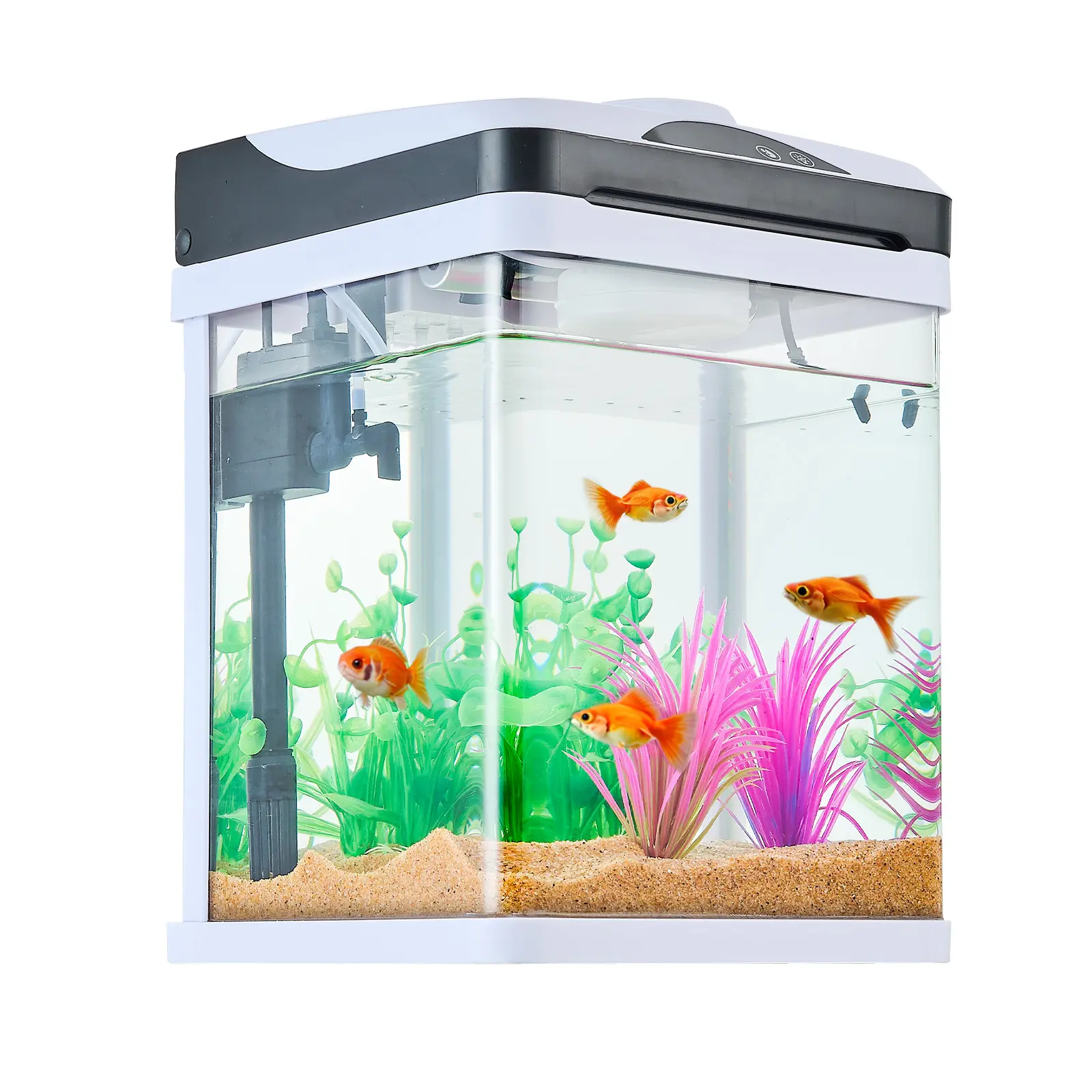 High Definition Glass Self-Cleaning Aquarium Fish Tank with Automatic Filtration, 1.76 gal (US)/6.65L Capacity, 5W Power, for Freshwater & Saltwater Fish Home Use