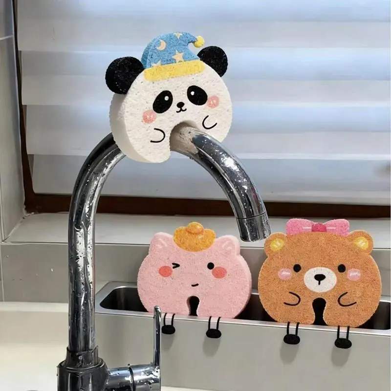 Dishwashing Sponge Cute Cartoon Animal Dishwashing Wipe Dual Sided Kitchen Cleaning Brush Sponge Erasers Kitchen Cleaning Tools