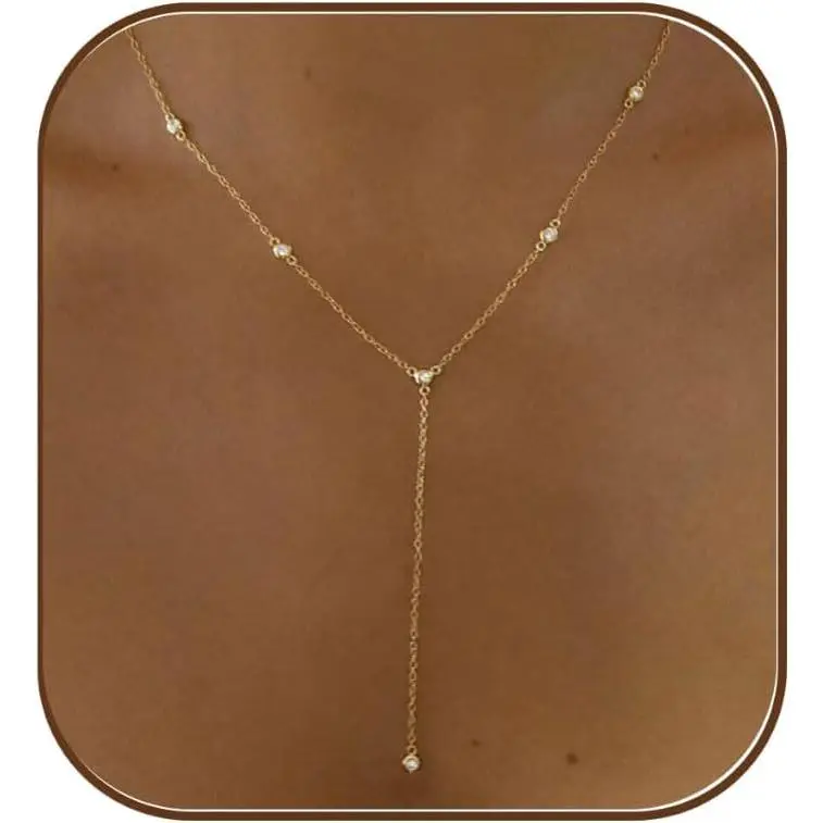 Gold Necklace for Women, Dainty Gold Long Necklaces 14k Gold Plated Prom Lariat Necklace Cute Choker Necklaces for Women Trendy Stuff Fashion Costume Gold Accessories Christmas Jewelry Gifts