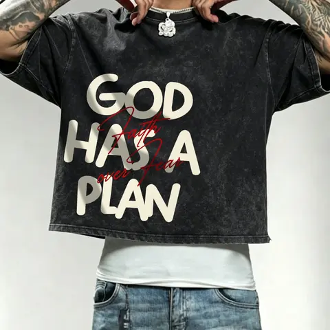 Men's washed, distressed cotton T-shirt featuring a, loose, boxy, cropped fit and heavyweight cotton fabric; designed with a minimalist slogan graphic—perfect for casual daily wear, commuting, streetwear, or street-style looks.
