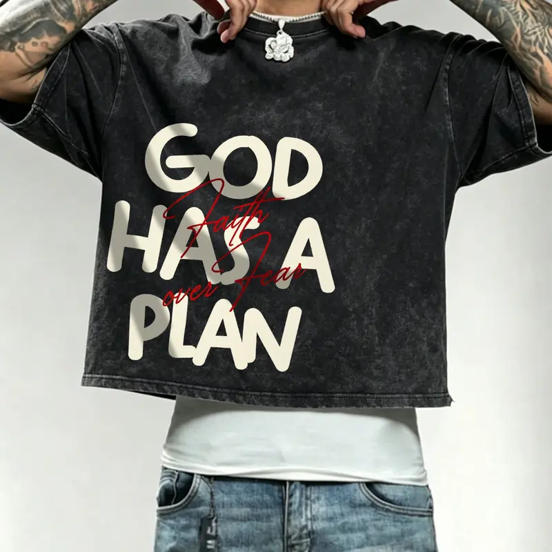 Men's washed, distressed cotton T-shirt featuring a, loose, boxy, cropped fit and heavyweight cotton fabric; designed with a minimalist slogan graphic—perfect for casual daily wear, commuting, streetwear, or street-style looks.