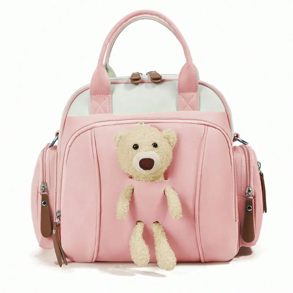 Fashion Teddy Bear Mommy Bag, Single Shoulder Dual Strap Handbag, New Large Capacity Baby Diaper Backpack, Crossbody Mommy Backpack