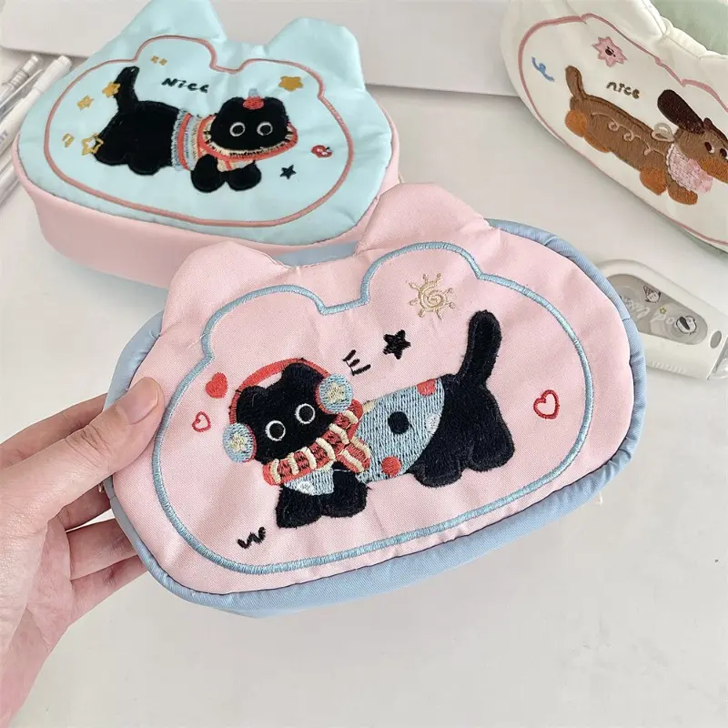 Cute Puppy Pencil Case, Large Capacity Student Creative Stationery Organizer, High-Quality Embroidered Pencil Box, Coin Purse, School Supplies Bag