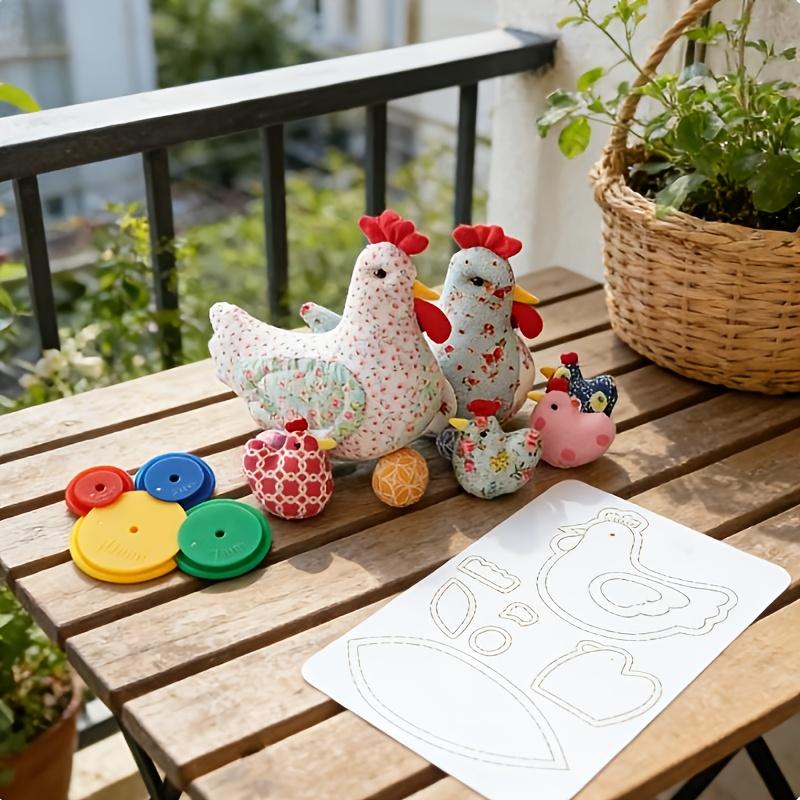 Chicken-themed Patchwork Sewing Template (with 4 tracing tools and hen family motifs) - a colorful handmade guide for quilting, handcrafting, Easter crafts, compatible with sewing machines and hand sewing