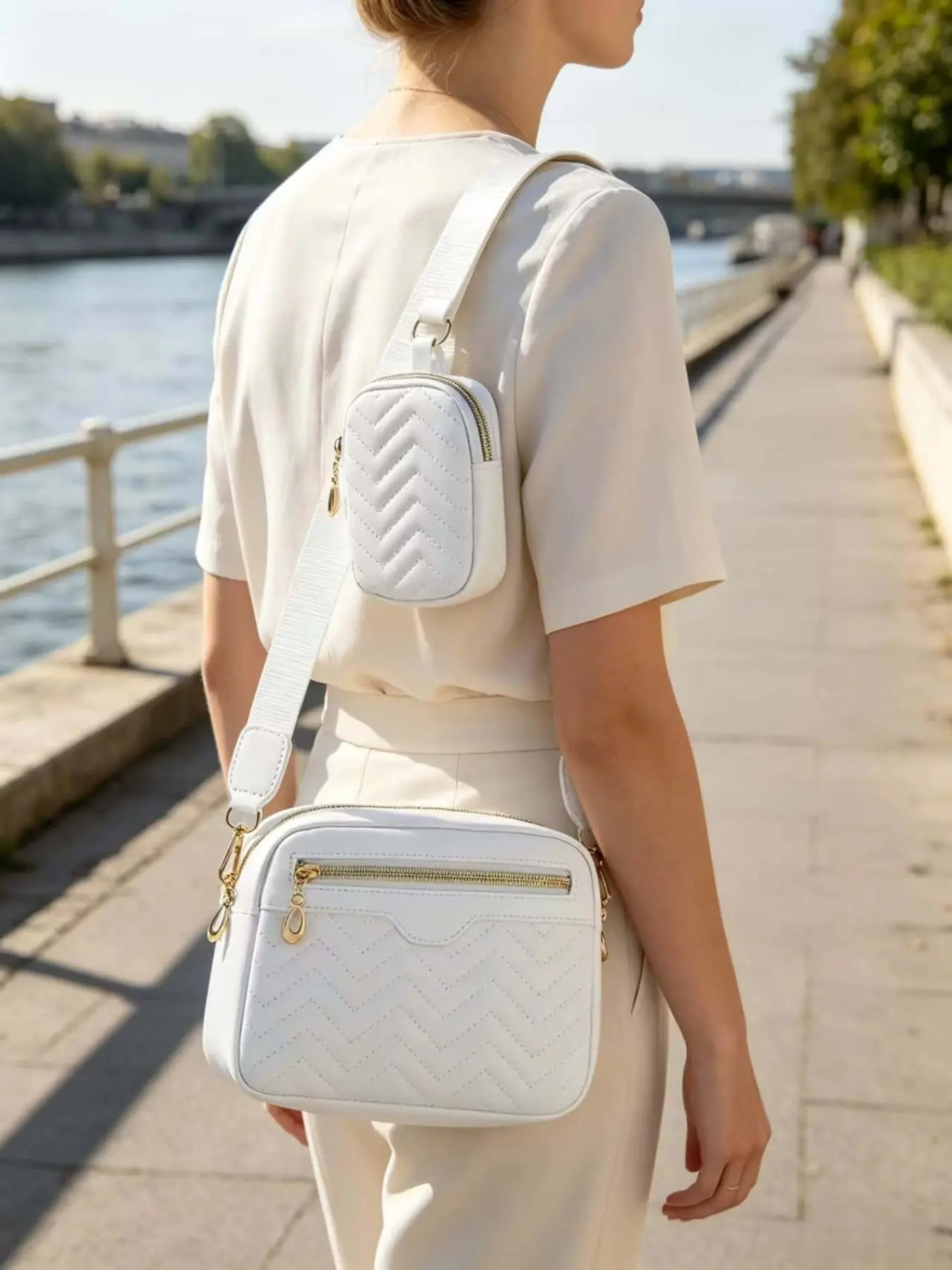 Women's Crossbody Bag, Wave Embroidery Front Pull Camera Bag, Casual Phone Wallet, Colorful Teeth Design, Stylish Shoulder Bag