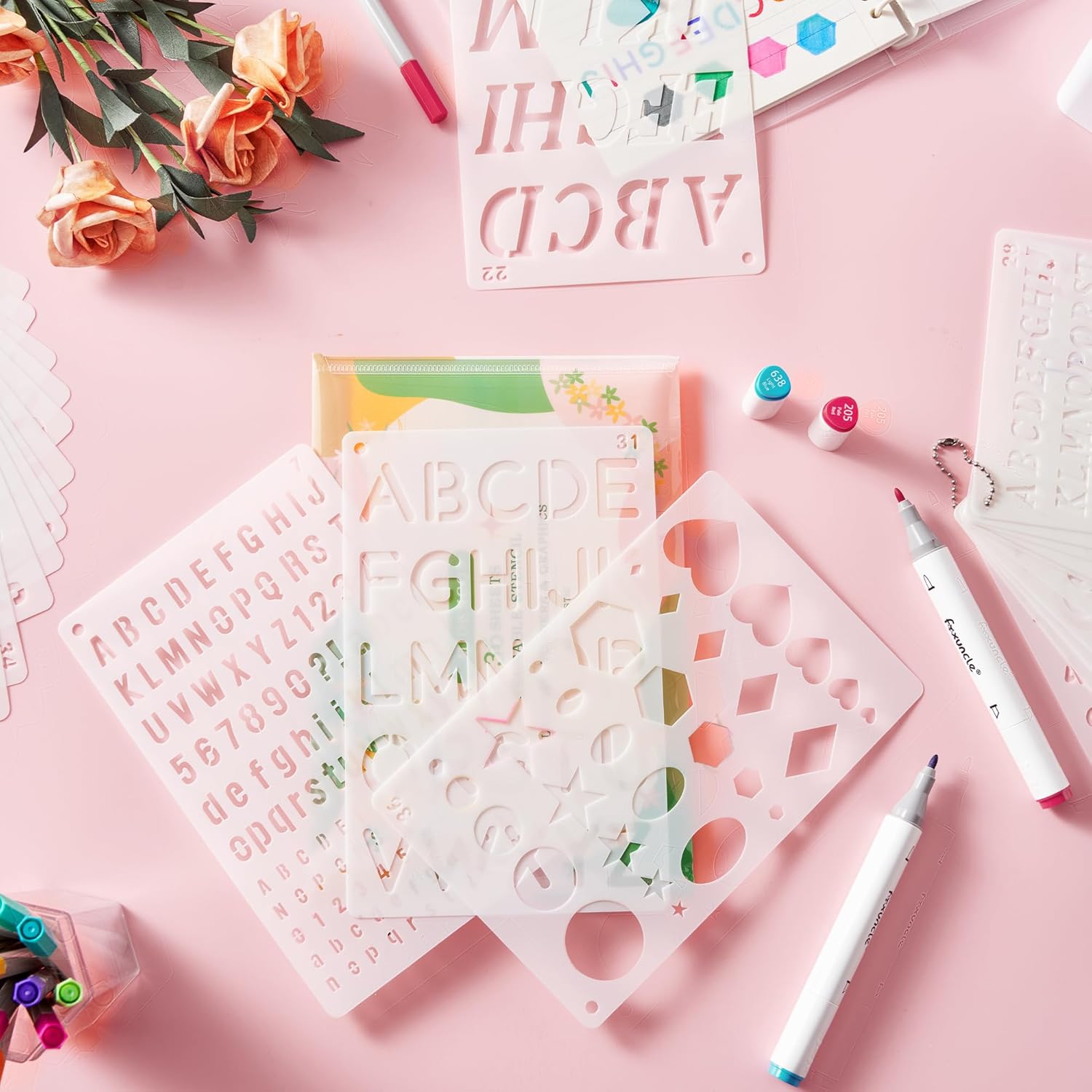 Small Letter Stencils for Painting, 36 count (1/4, 1/2, 3/4, 1, 5/4 in.) Plastic Templates with Number & Alphabet - DIY Crafts