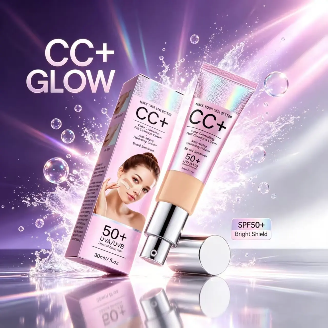 Brightening Repair CC Cream for Sensitive Skin - Water-Replenishing, Nourishing, Natural Concealing, Waterproof, Long-Wear Daily Base Makeup (Apply Thinly for Optimal Results)