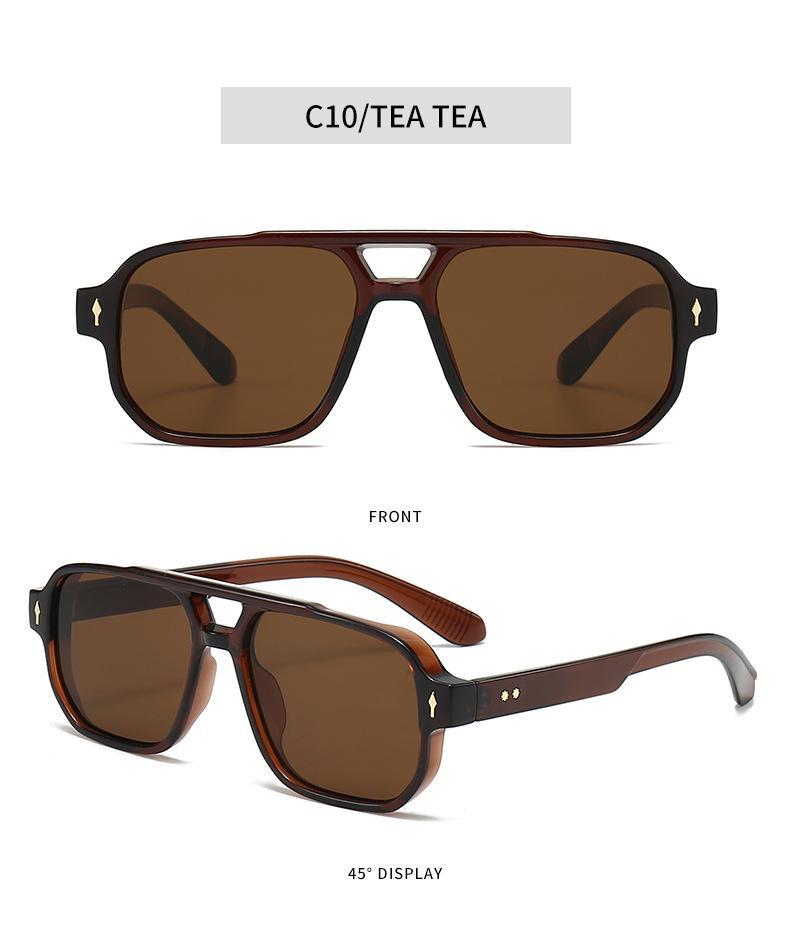 4-Pack  Retro Double Bridge Square Sunglasses - Unisex, Fashionable Luxury Design with Rivets, Trending Shades, UV400 Protective Lenses