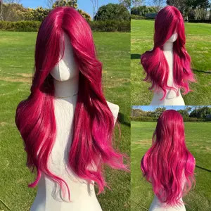 26Inch Rose Red Long Curly Synthetic Wig SM581 Heat Resistant Durable Fiber One Size Fits Most Adjustable Straps Natural Color for Versatile Use