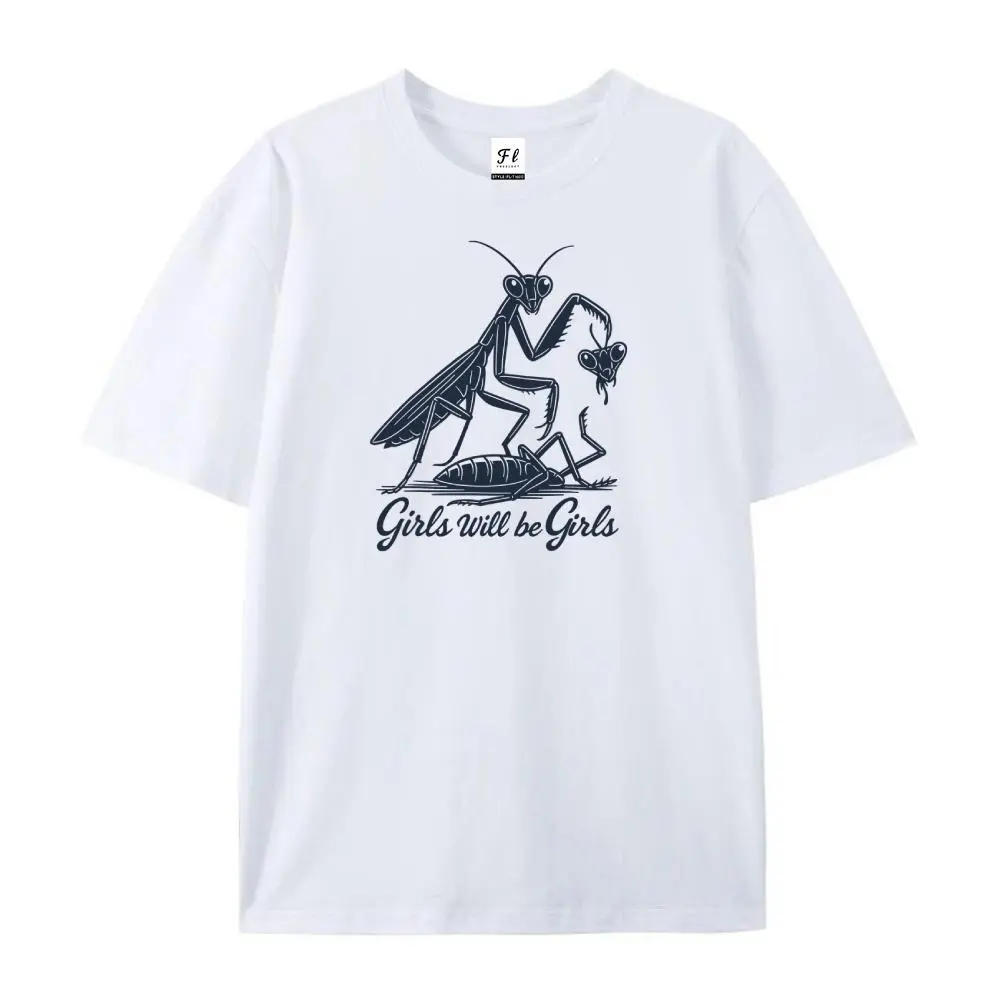 Women's Casual Short-Sleeve Streetwear Top - Girls Will Be Girls Praying Mantis Tee for Insect Lovers, Shortsleeve, Cute, Bug‑Lover Style