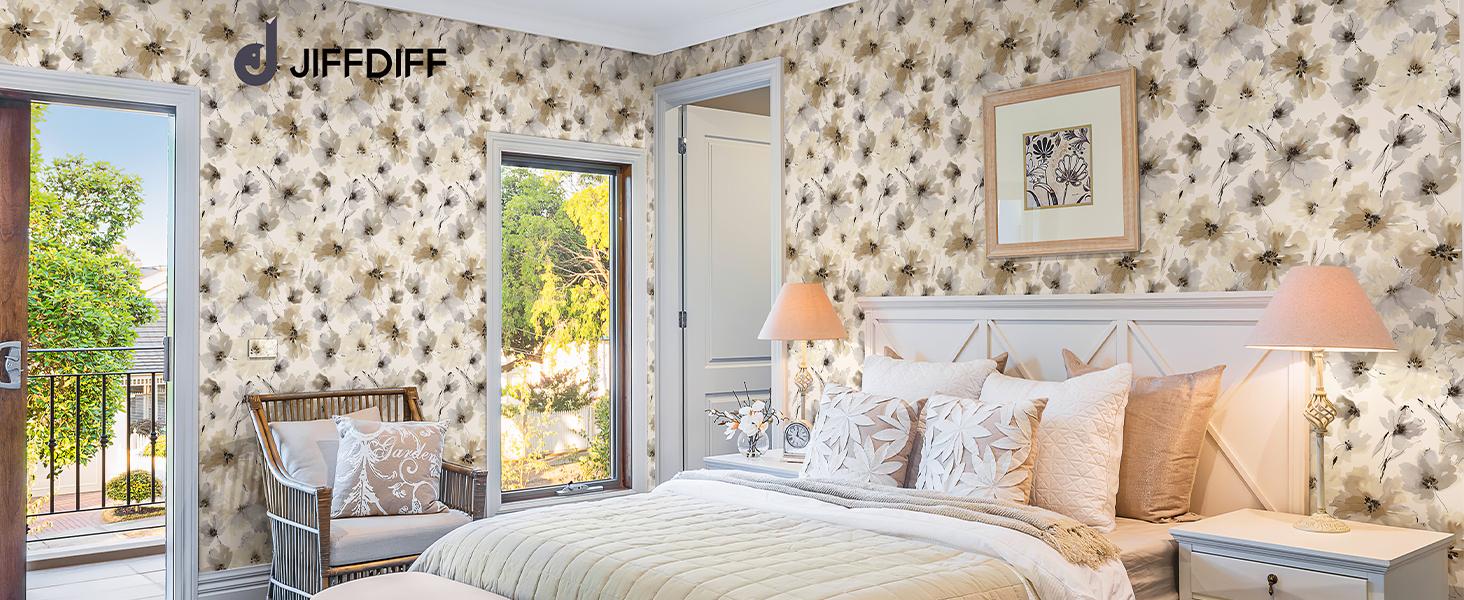 Floral Peel and Stick Wallpaper, Beige Yellow Watercolor Flower Contact Paper Peel and Stick for Bedroom, Vintage Removable Waterproof Self Wall Paper 118 x 17.3in, 14.4 sq.ft