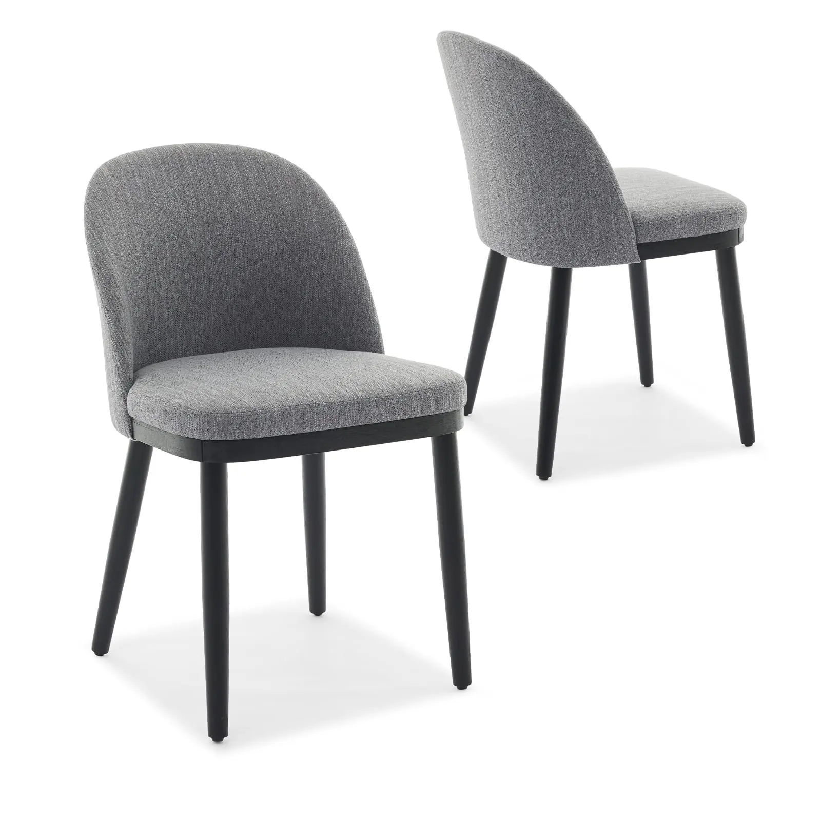 2PC Modern Minimalist Upholstered Dining Chairs, Curved Backrest with Solid Wood Legs, Linen Fabric Padded Seat